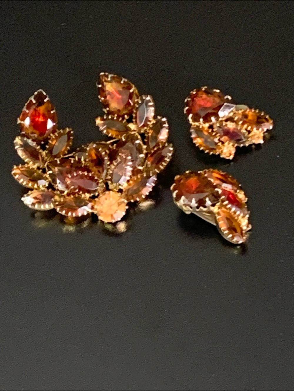 Verified Vintage JULIANA (DeLizza & Elster) Topaz Amber Rhinestone Brooch & Earr - Picture 11 of 15